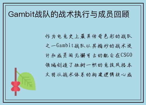 Gambit战队的战术执行与成员回顾