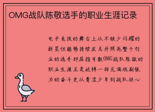 OMG战队陈敬选手的职业生涯记录