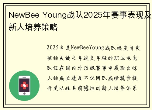 NewBee Young战队2025年赛事表现及新人培养策略
