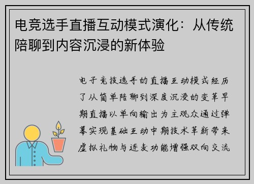 电竞选手直播互动模式演化：从传统陪聊到内容沉浸的新体验